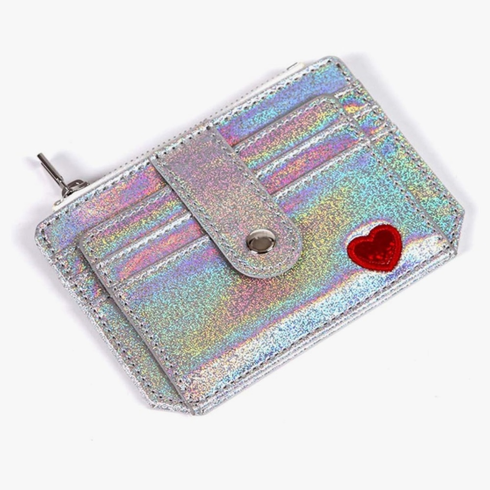 Holographic Card Holder with Red Heart Accent